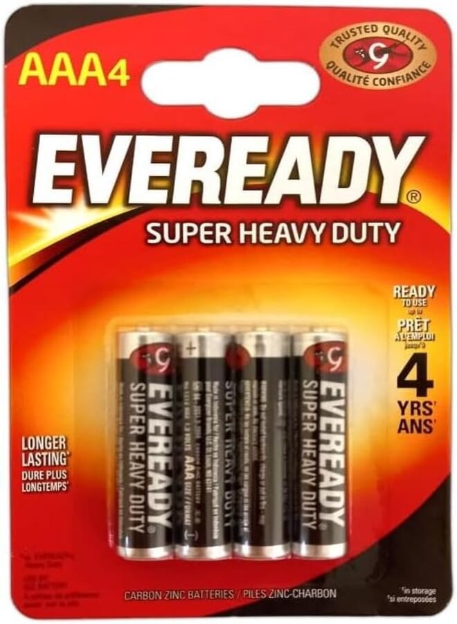 Eveready Super Heavy Duty AAA Zinc Batteries, 4 each